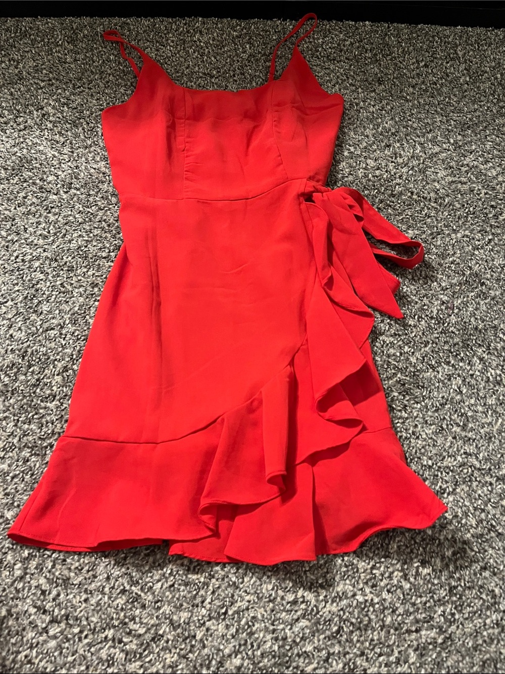 Amazon Essentials Red Ruffle Wrap Mini Dress